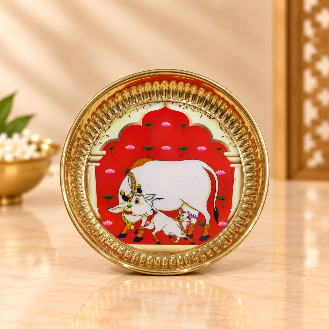 6" Brass Plate with Cow Embossed Design