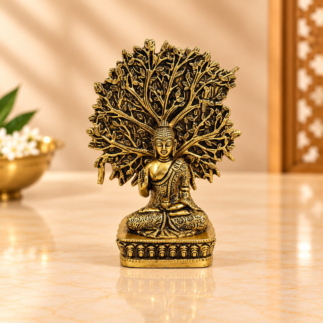 6.5" Brass Buddha with Tree