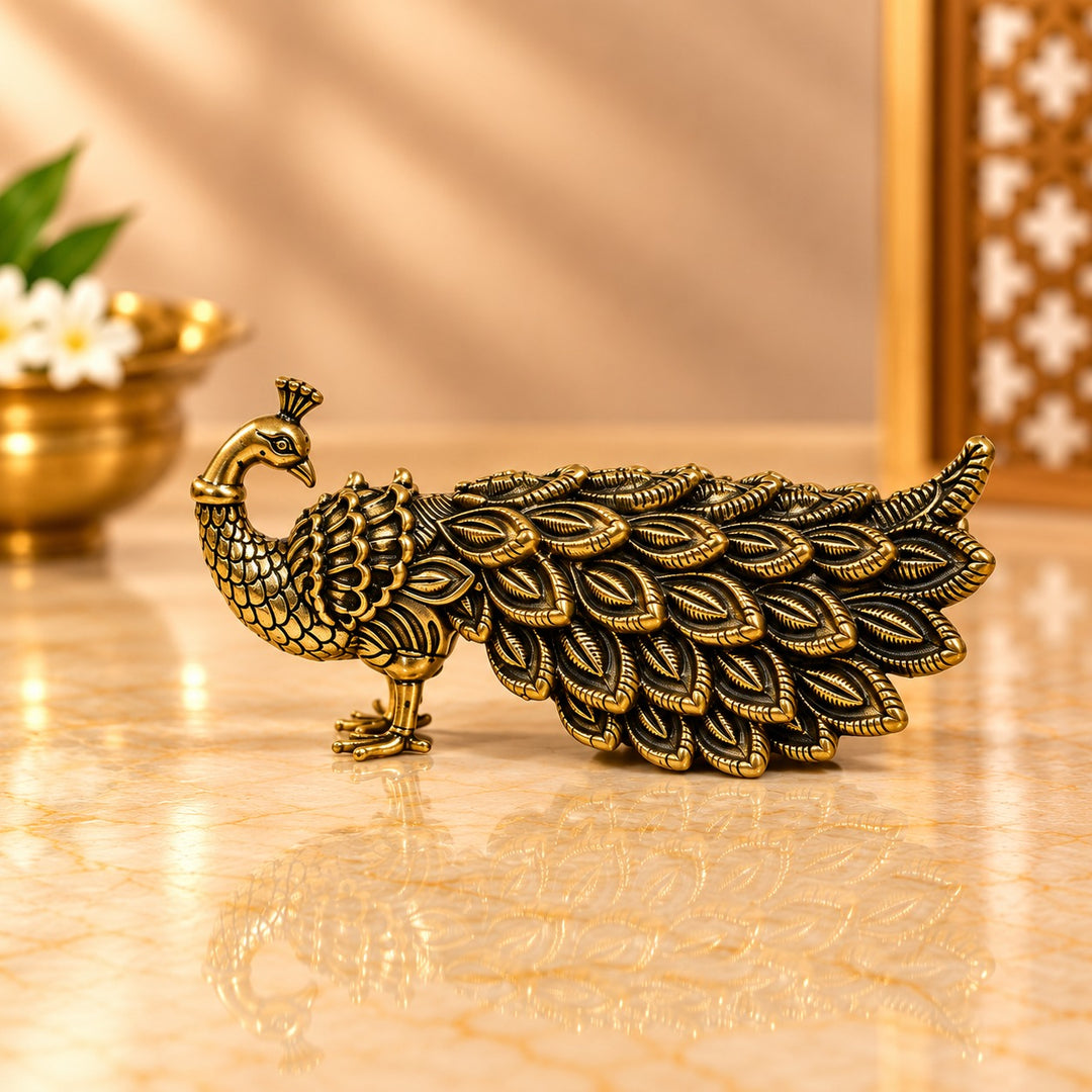 3" Long Antique Peacock Idol