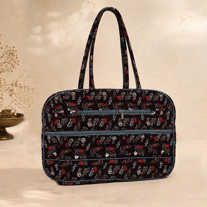 Black & Maroon Printed Cloth Travel Bag