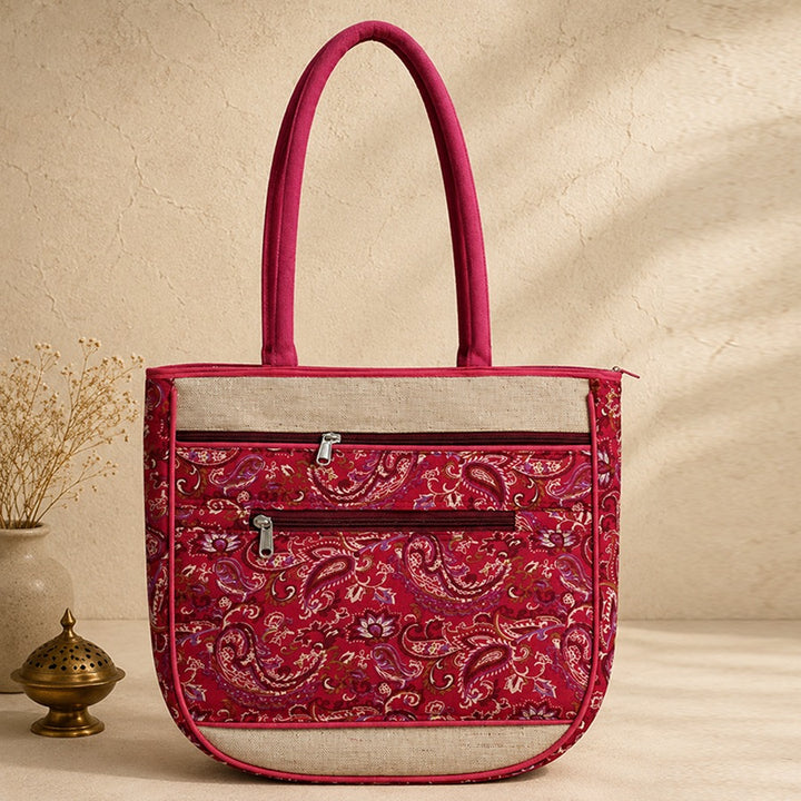 Pink Jute Cloth Tote Bag