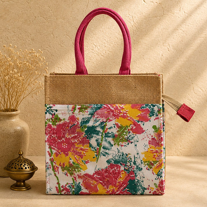 Cream Floral Printed Cloth Bag