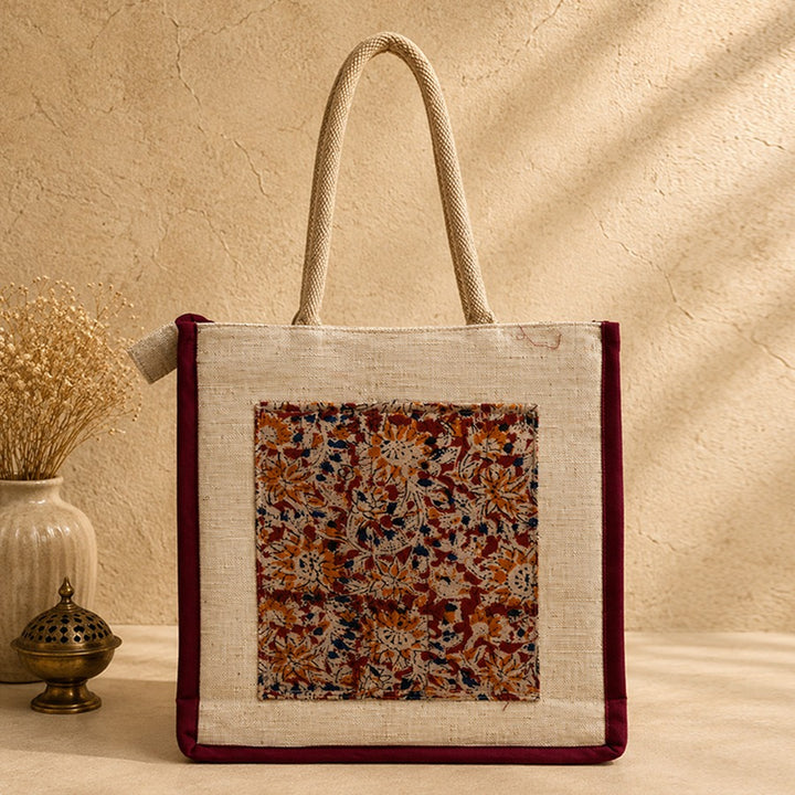 Floral Print Jute Tote Bag