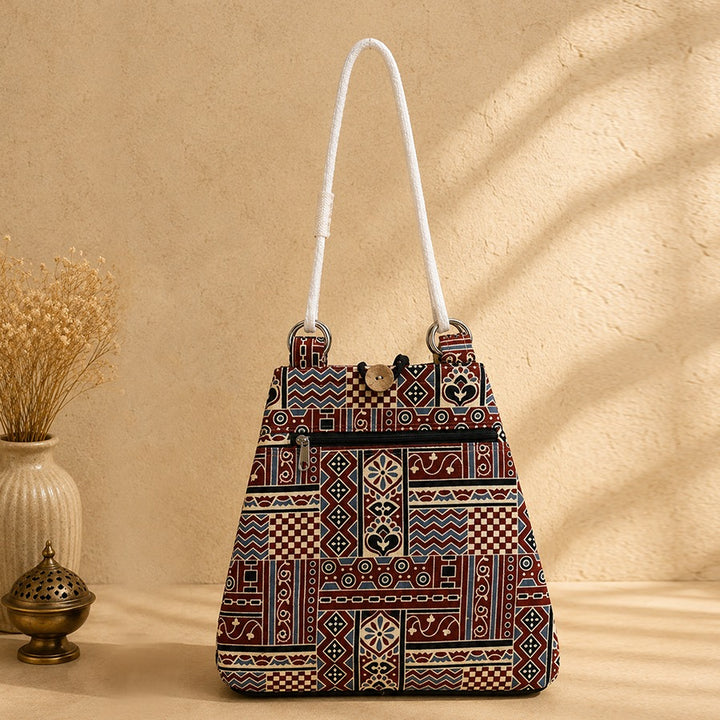 Printed Tribal Pattern Jute Shoulder Bag
