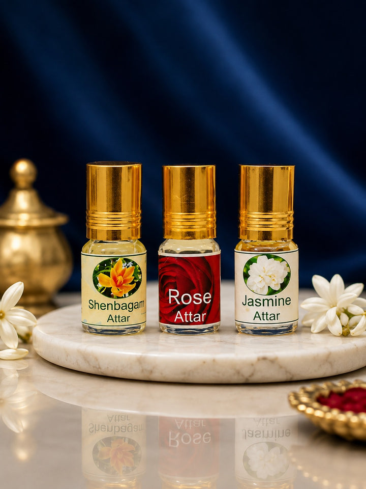 Floral Bliss: Senbagam, Jasmine, and Rose Attar Set (2ml each)
