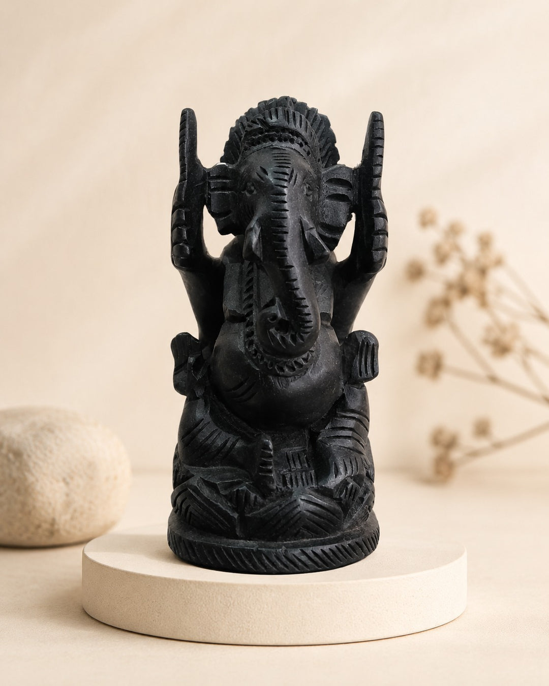 4" Hand-Sculpted Karungali Wood Lord Ganesha
