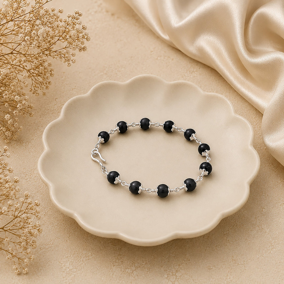 Original Karungali Bracelet with Silver Caps ( 6mm )