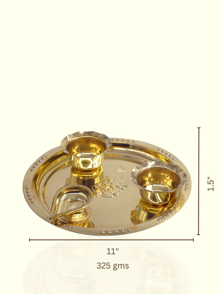 Brass Puja set with Deepa and Two Bowls - Sripuram Store
